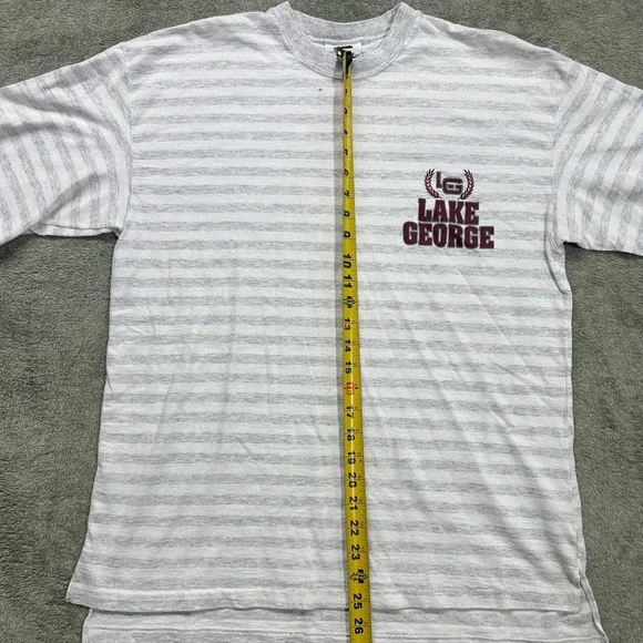 Vintage Mens T-shirt, Lake George, Velva Sheen, L/XL, grey and white stripe - Picture 4 of 6